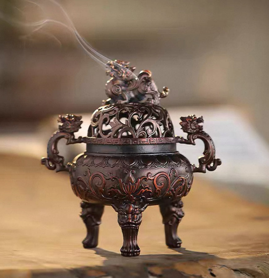 Brass Suanni Lion Incense Burner: Antique Tibetan Censer
