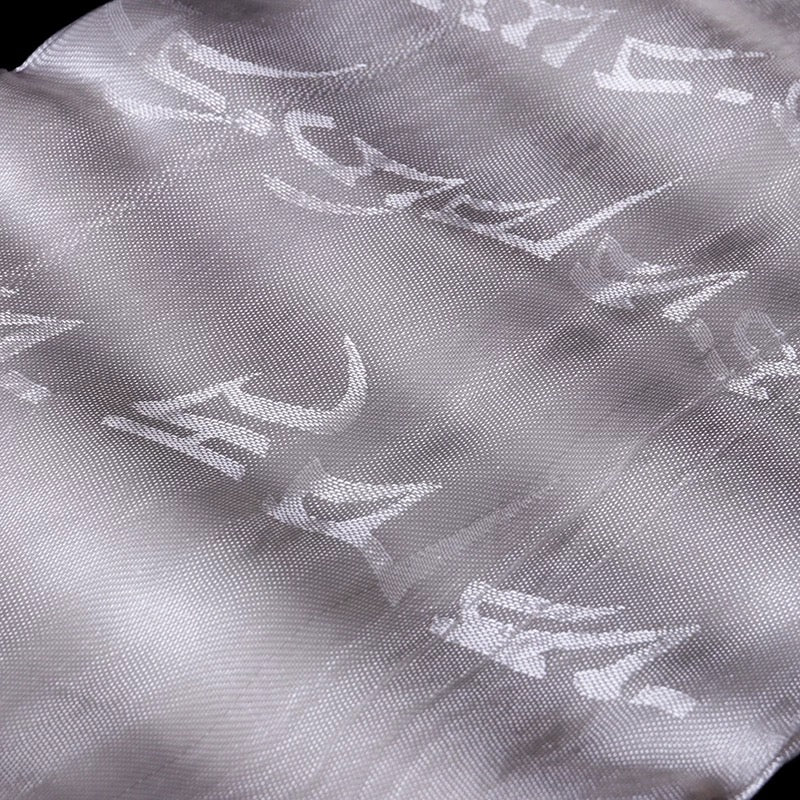 White Silk Tibetan Khata Scarf – Eight Auspicious Symbols, 290 cm × 59 cm (114” × 23”)