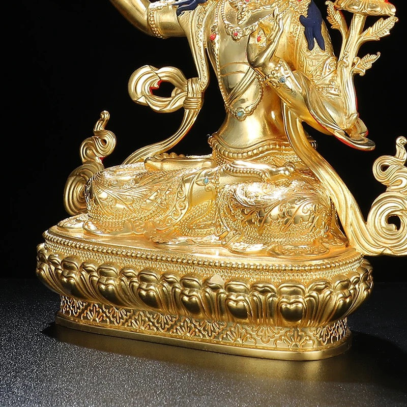 Manjushri & Samantabhadra Brass Statue – Full Gilded Tibetan Buddhist Deities, 16 cm / 21 cm / 33 cm (6.3” / 8.3” / 13”) Height