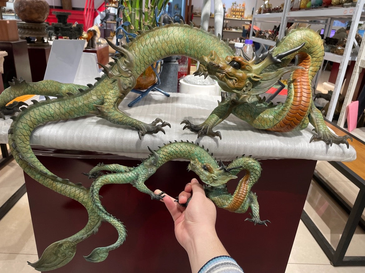 LARGE Handcrafted Brass Dragon Statue: Tibetan Feng Shui Decor