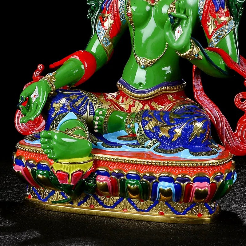 Green Tara Brass Statue – Hand-Painted Tibetan Buddhist Deity, 16cm / 21cm / 33cm (6.3” / 8.3” / 13”) Height