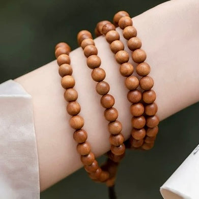 Premium Old Indian Sandalwood 108-Bead Mala Bracelet / Necklace – 8mm, Calming & Meditation