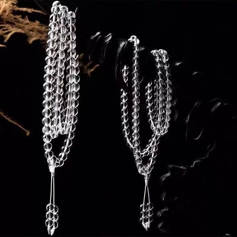 White Crystal 108-Bead Mala Bracelet / Necklace / Sweater Chain – 8mm