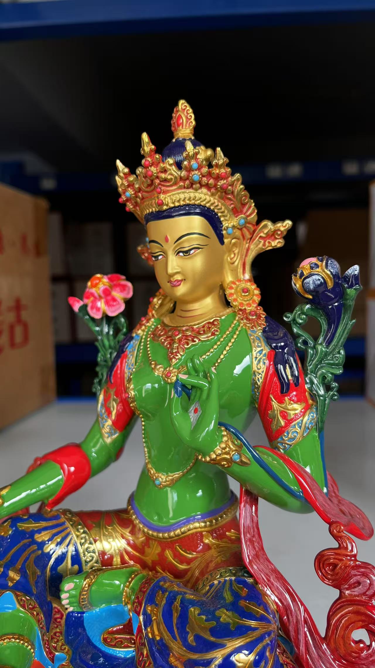 Green Tara Brass Statue – Hand-Painted Tibetan Buddhist Deity, 16cm / 21cm / 33cm (6.3” / 8.3” / 13”) Height
