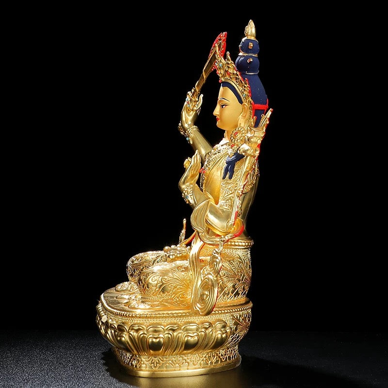 Manjushri & Samantabhadra Brass Statue – Full Gilded Tibetan Buddhist Deities, 16 cm / 21 cm / 33 cm (6.3” / 8.3” / 13”) Height