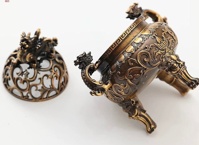 Brass Suanni Lion Incense Burner: Antique Tibetan Censer