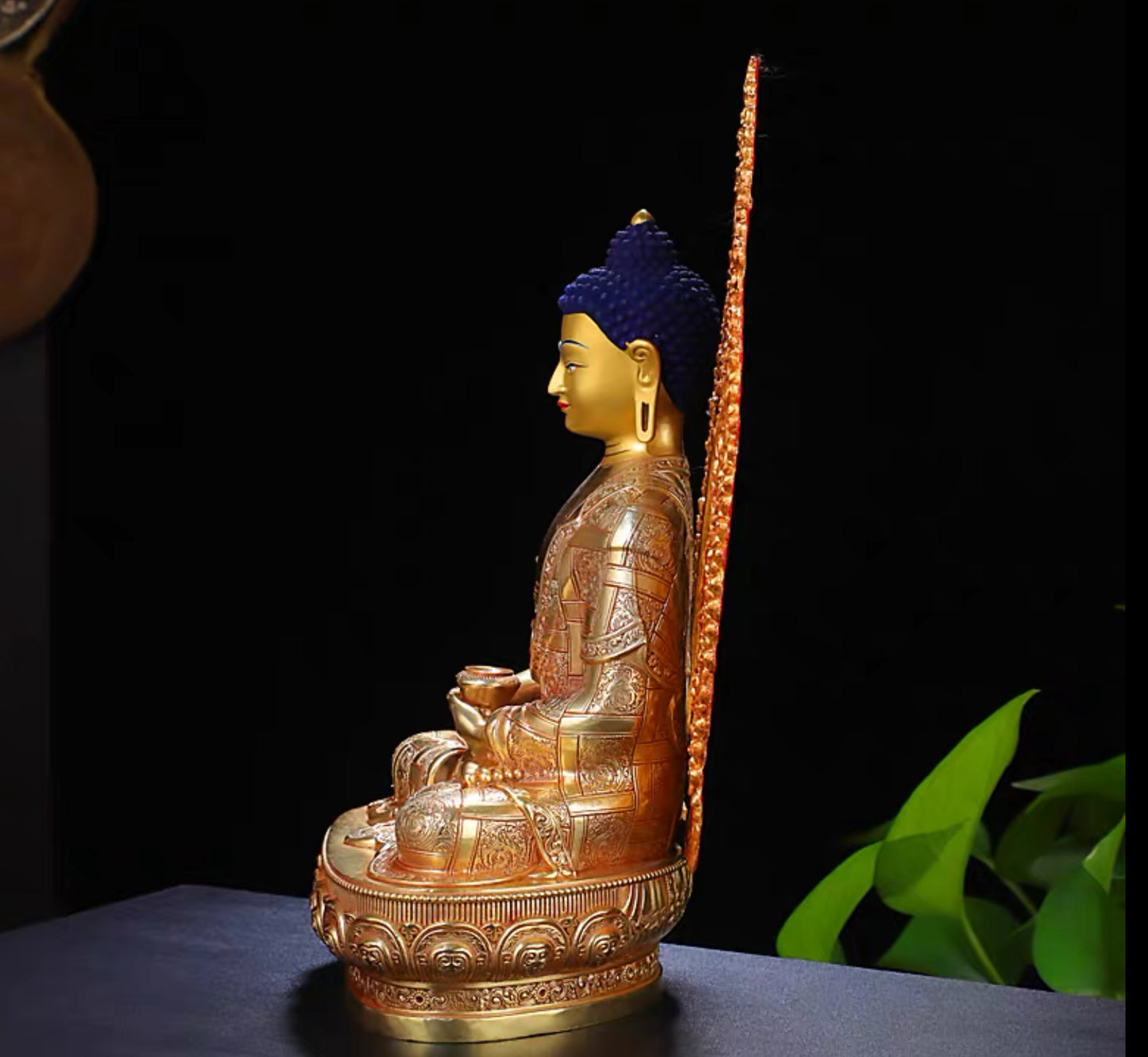 Amitabha Buddha Brass Statue – Red Antique Gold Tibetan Buddhist Deity with Backlight, 16cm / 21cm / 33cm (6.3” / 8.3” / 13”) Height