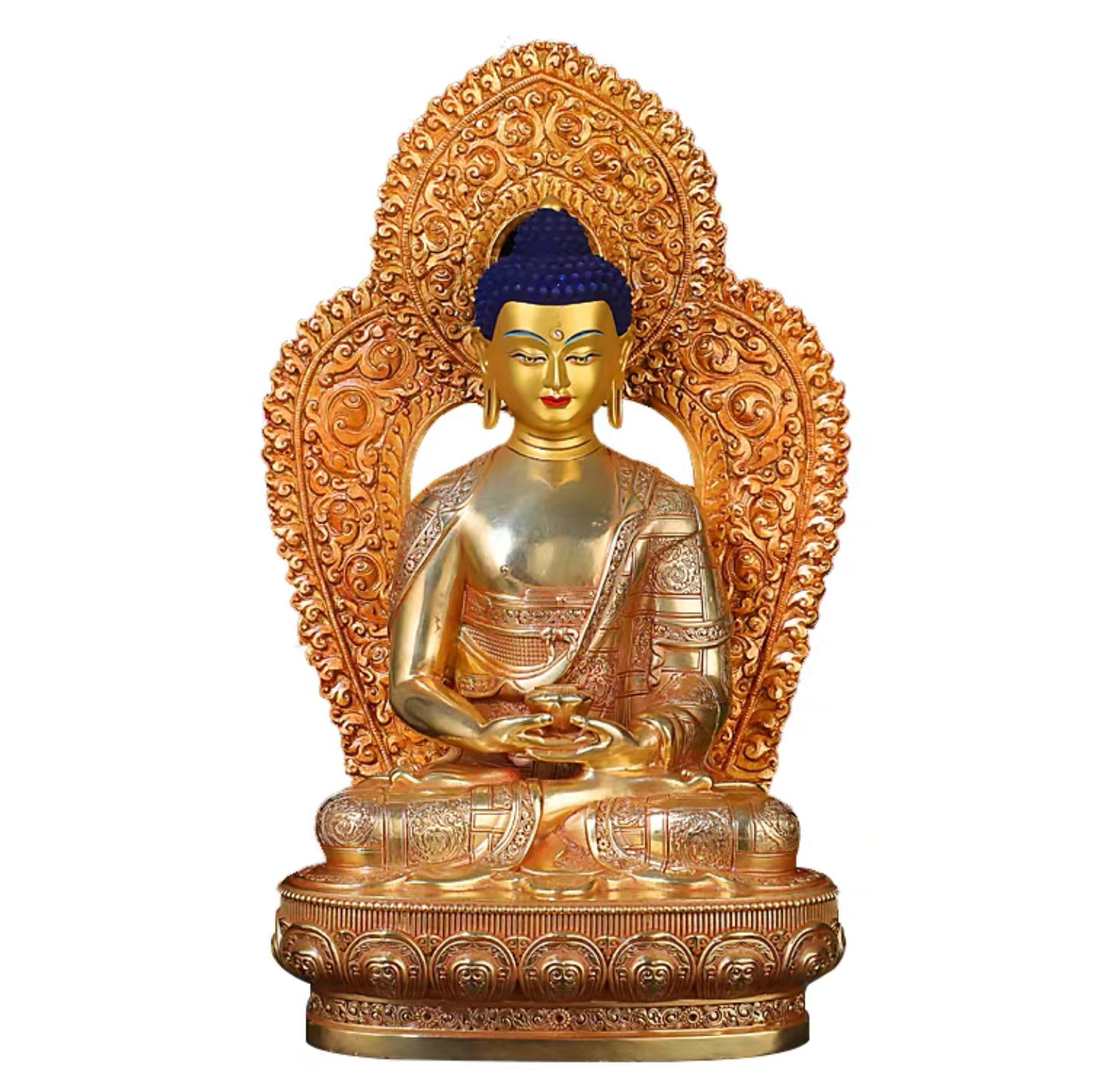 Amitabha Buddha Brass Statue – Red Antique Gold Tibetan Buddhist Deity with Backlight, 16cm / 21cm / 33cm (6.3” / 8.3” / 13”) Height