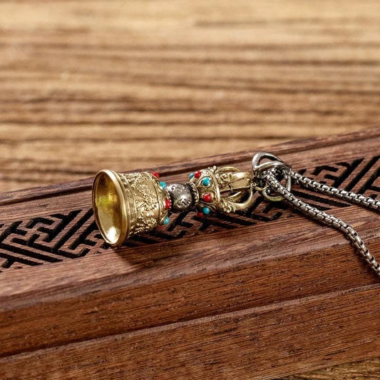 Handcrafted Vajra Bell, Nepalese Brass Five-Pronged Vajra Bell, Pendant Tibetan Ritual Amulet Unisex Protection, Tibetan Talisman