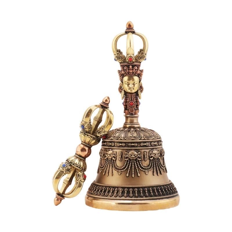 4 to 8 Inches Handcrafted Tibetan Vajra Bell & Dorje Set, Brass, Spiritual Ritual Meditation Buddhist Decor Sacred Power Wisdom Symbol