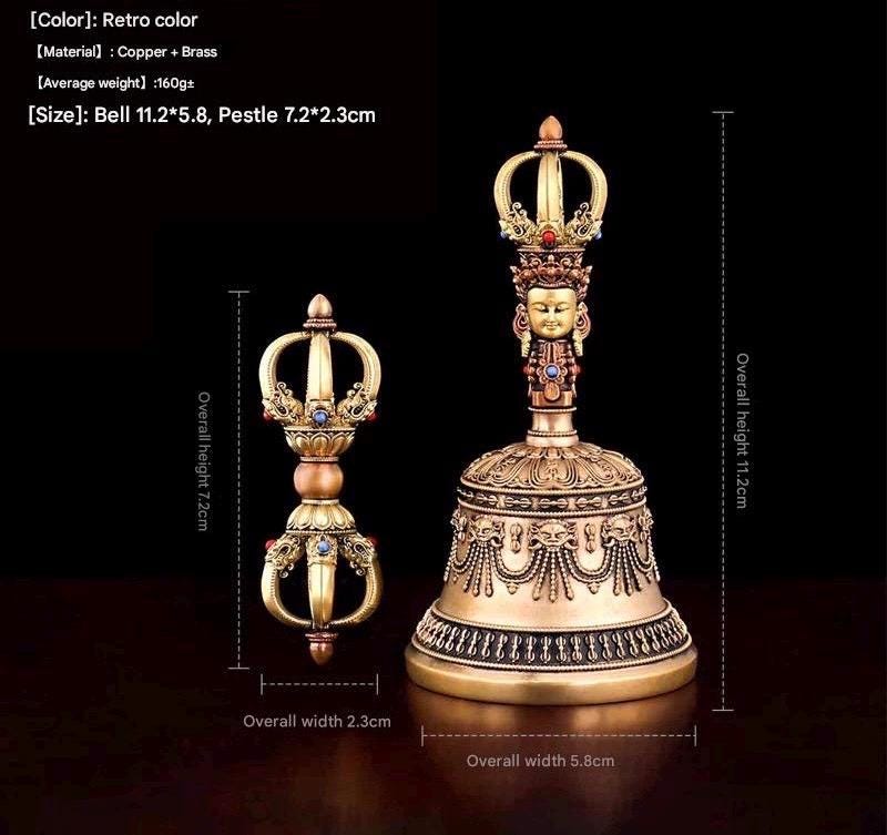 Handcrafted Tibetan Vajra Bell & Dorje Set, Brass, Spiritual Ritual Meditation Buddhist Decor Sacred Power Wisdom Symbol
