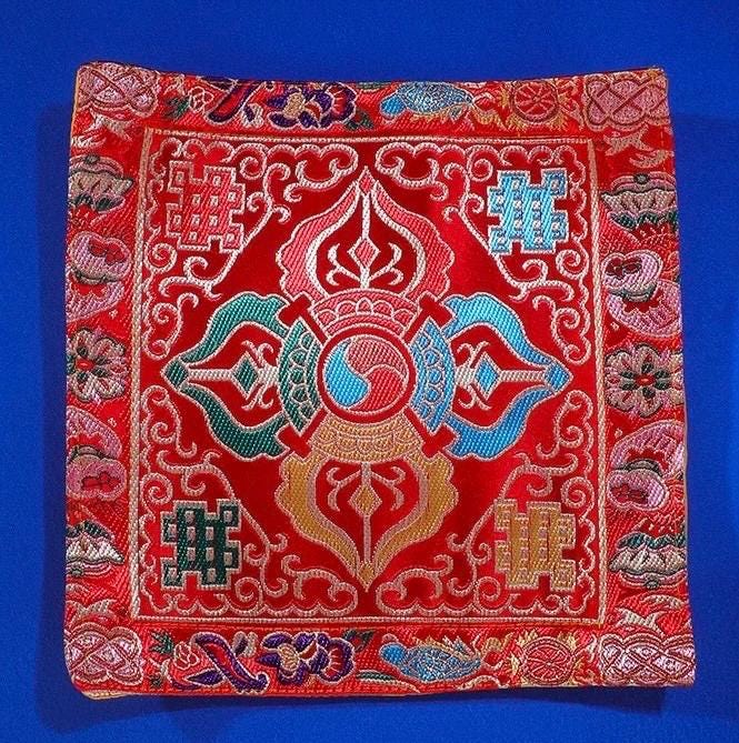 Handcrafted Cushion Tibetan Ritual Altar Mat Eight Auspicious Symbols Fabric Gift