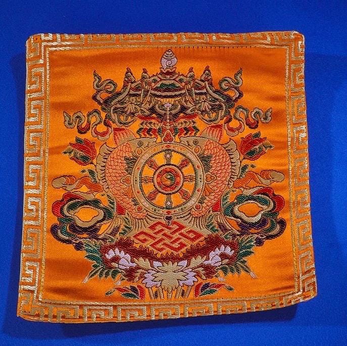 Handcrafted Cushion Tibetan Ritual Altar Mat Eight Auspicious Symbols Fabric Gift