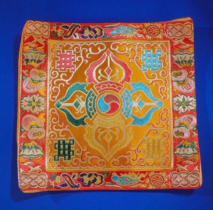 Handcrafted Cushion Tibetan Ritual Altar Mat Eight Auspicious Symbols Fabric Gift