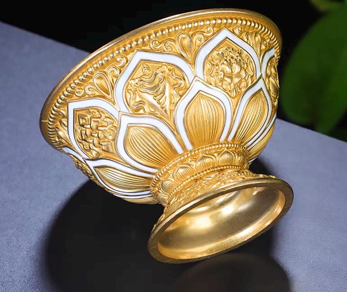 Handcrafted Copper Brass Offering Bowl Tibetan Buddhist Altar Cup for Rituals Meditation Incense Offerings Colourful