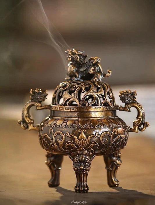 Handcrafted Zinc Incense Burner Lion, Antique-Style Suanni Lion Incense Burner, Traditional Tibetan Censer