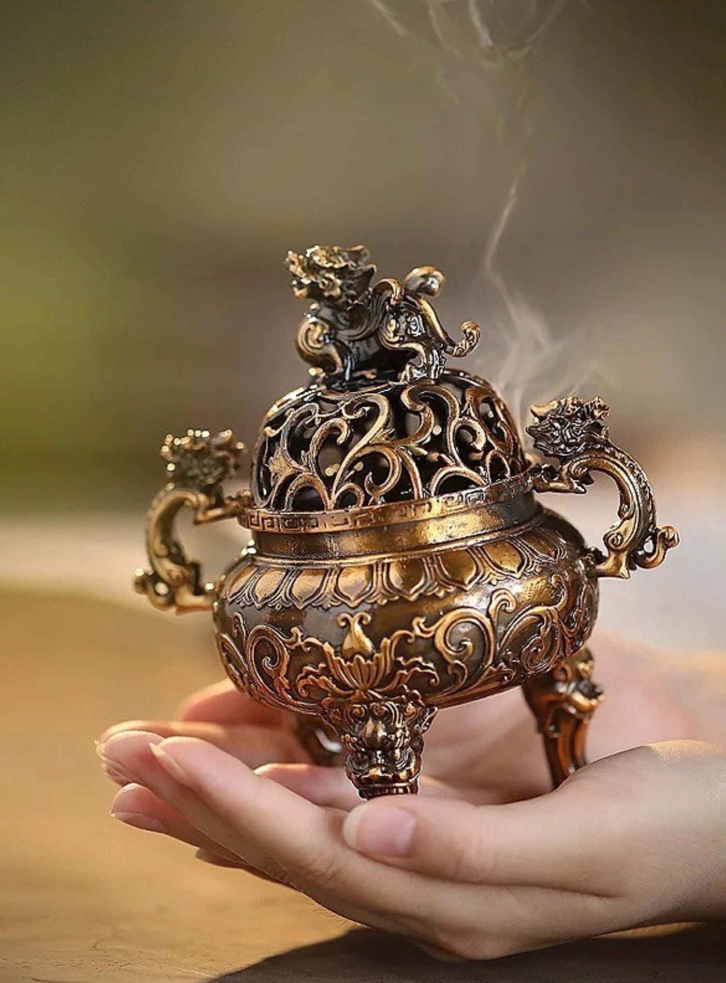 Handcrafted Zinc Incense Burner Lion, Antique-Style Suanni Lion Incense Burner, Traditional Tibetan Censer