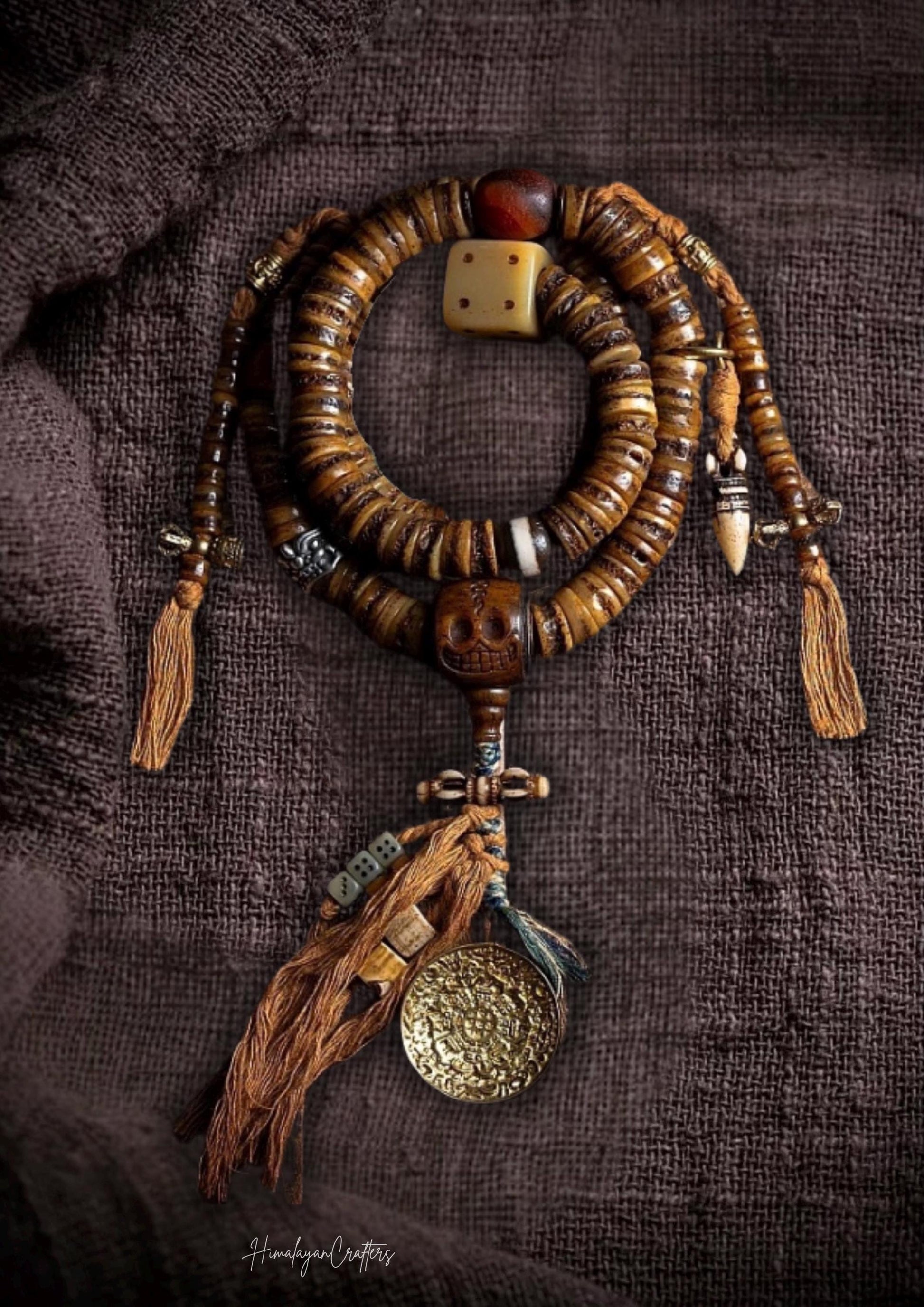 Handcrafted Tibetan Yak Bone Mala Bracelet, 108 Beads Buddhist Prayer Beads for Meditation, Yoga, and Spiritual Healing, Tibetan Jewelry