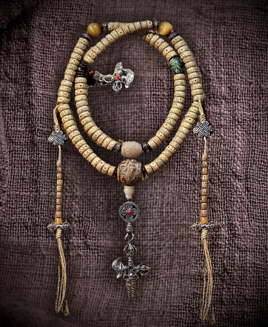 Natural Star Moon Bodhi 108 Seed Tibetan Mala, Bead Necklace Bracelet for Meditation and Spiritual Practice
