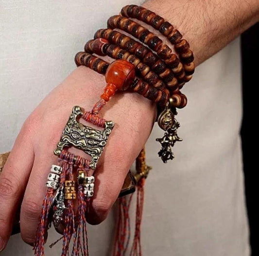 Handcrafted Tibetan Yak Bone Mala Bracelet, 108 Beads Buddhist Prayer Beads for Meditation, Yoga, and Spiritual Healing, Tibetan Jewelry