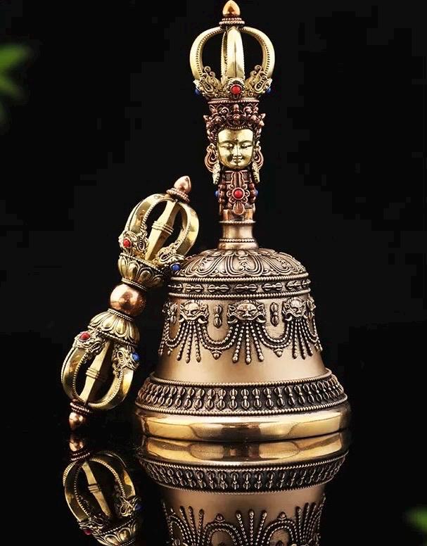 4 to 8 Inches Handcrafted Tibetan Vajra Bell & Dorje Set, Brass, Spiritual Ritual Meditation Buddhist Decor Sacred Power Wisdom Symbol