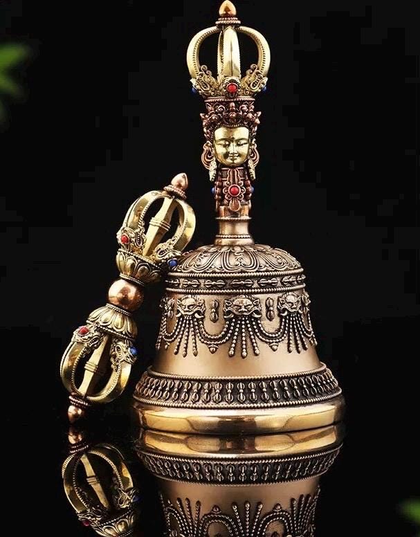 Handcrafted Tibetan Vajra Bell & Dorje Set, Brass, Spiritual Ritual Meditation Buddhist Decor Sacred Power Wisdom Symbol