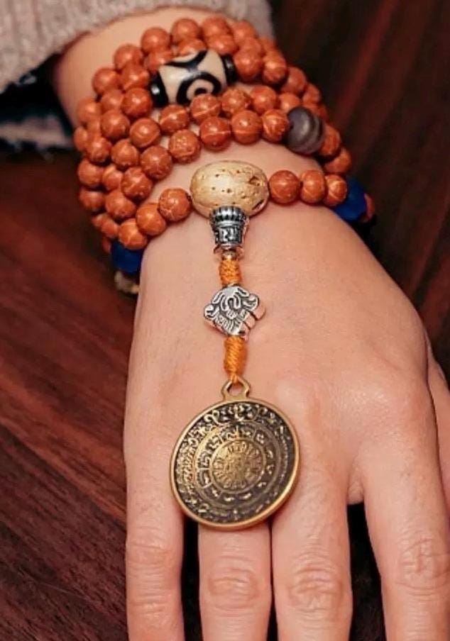 Handcrafted Bodhi toothless 108 Seed Tibetan Mala, Bead Necklace Bracelet for Meditation and Spiritual Practice