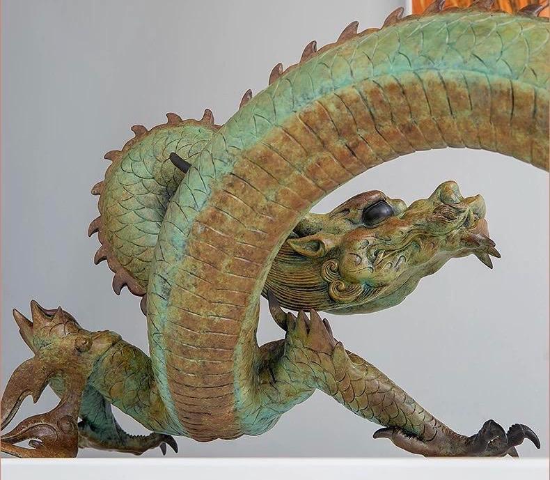 LARGE Handcrafted Brass Dragon Statue: Tibetan Feng Shui Decor