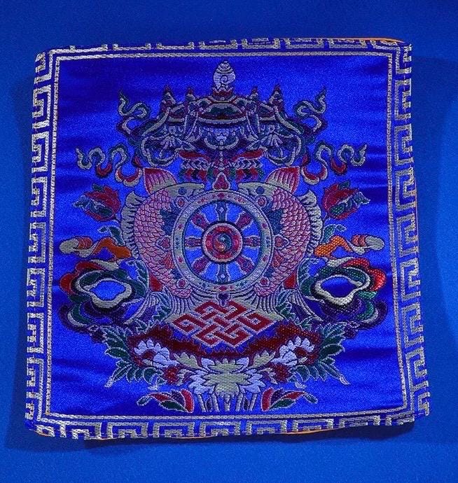 Handcrafted Cushion Tibetan Ritual Altar Mat Eight Auspicious Symbols Fabric Gift