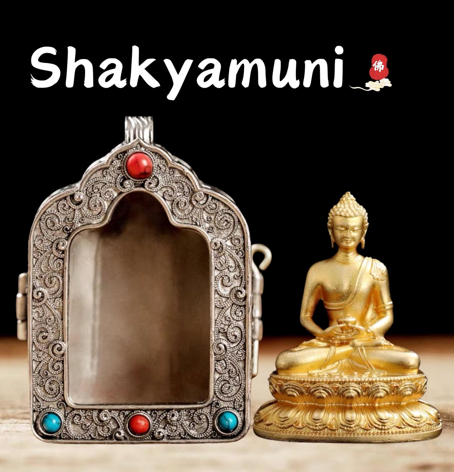 Tibetan Ghau Box Pendant w/Buddha Protector Statue Buddha Gau Solid Brass Amulet Silver Meditation Gift Buddism Practice Spiritual Necklace