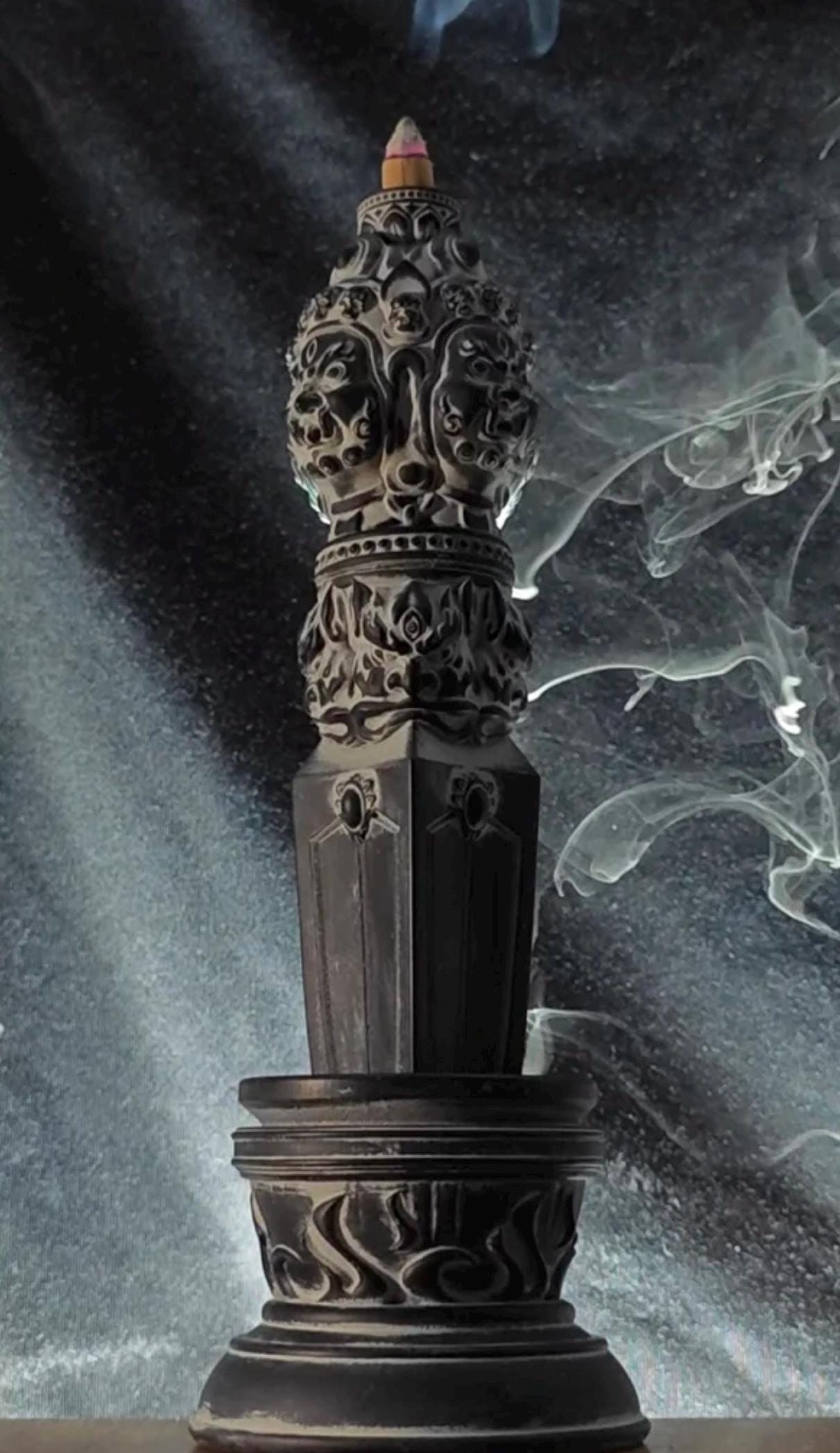 Handcrafted Vajra backflow Heavy Ceramic incense burner, Handmade Tibetan, free backflow incense included