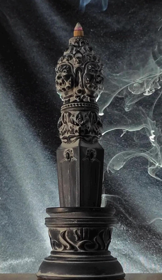 Handcrafted Vajra backflow Heavy Ceramic incense burner, Handmade Tibetan, free backflow incense included