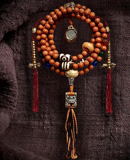 Handcrafted Bodhi toothless 108 Seed Tibetan Mala, Bead Necklace Bracelet for Meditation and Spiritual Practice
