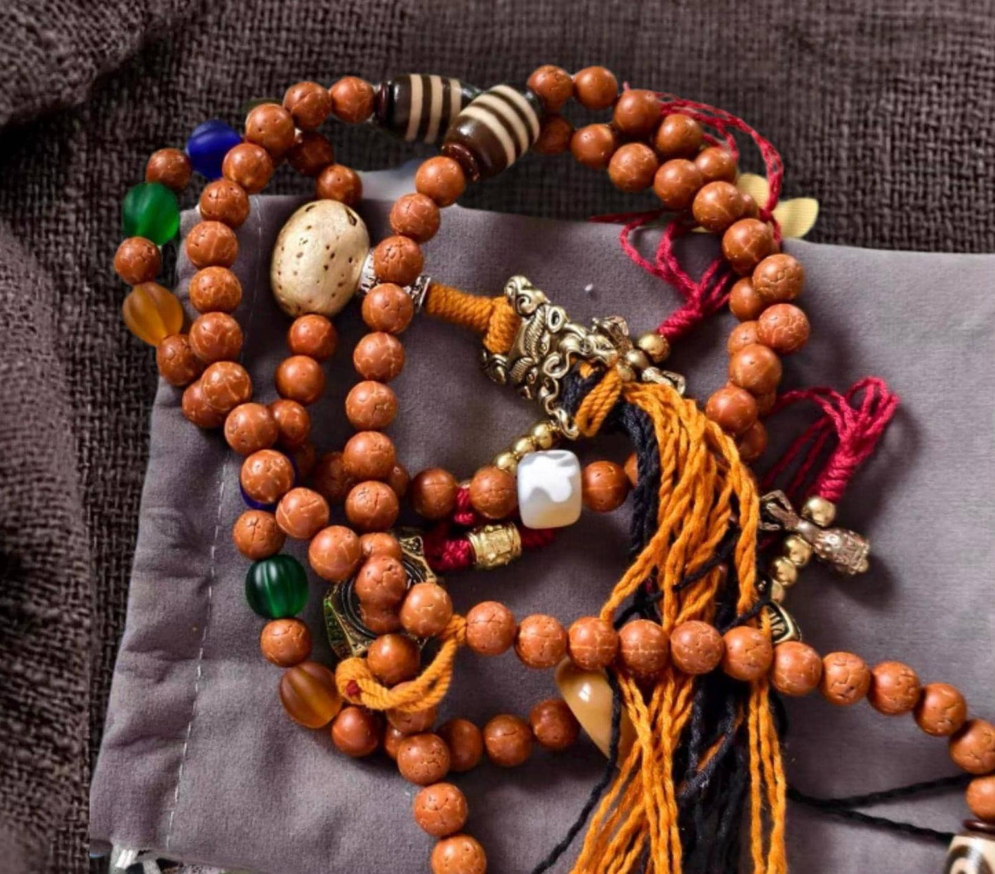 Handcrafted Bodhi toothless 108 Seed Tibetan Mala, Bead Necklace Bracelet for Meditation and Spiritual Practice