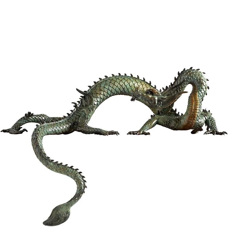 LARGE Handcrafted Brass Dragon Statue: Tibetan Feng Shui Decor