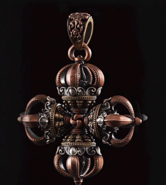 Handmade Vajra Pendant Brass, Buddhist Amulet Protective Dorje Necklace, Spiritual Meditation Talisman, Handmade Himalayan Jewelry