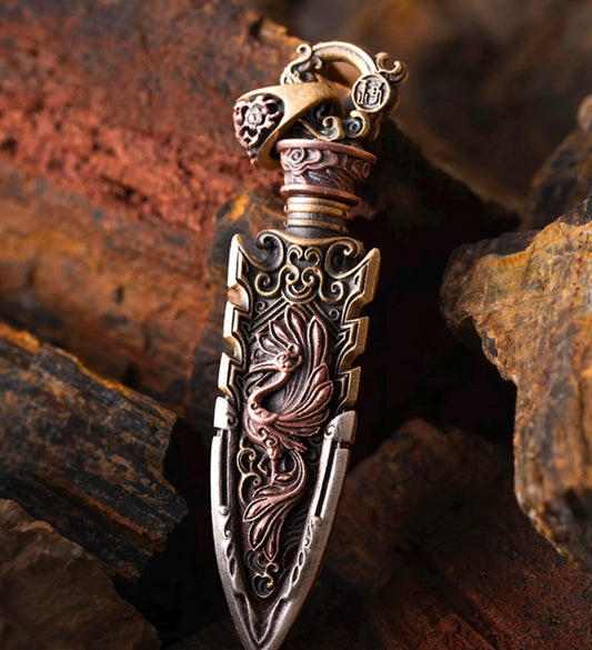 Handcrafted Brass Arrowhead Pendant Warring States-Inspired Warrior Talisman Necklace