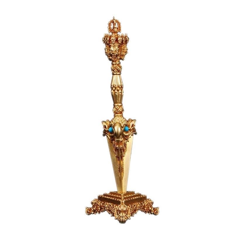 Handcrafted 8.5” Phurba Vajra Dagger Vintage Handmade Nepal Tibetan Pure Brass Amulet