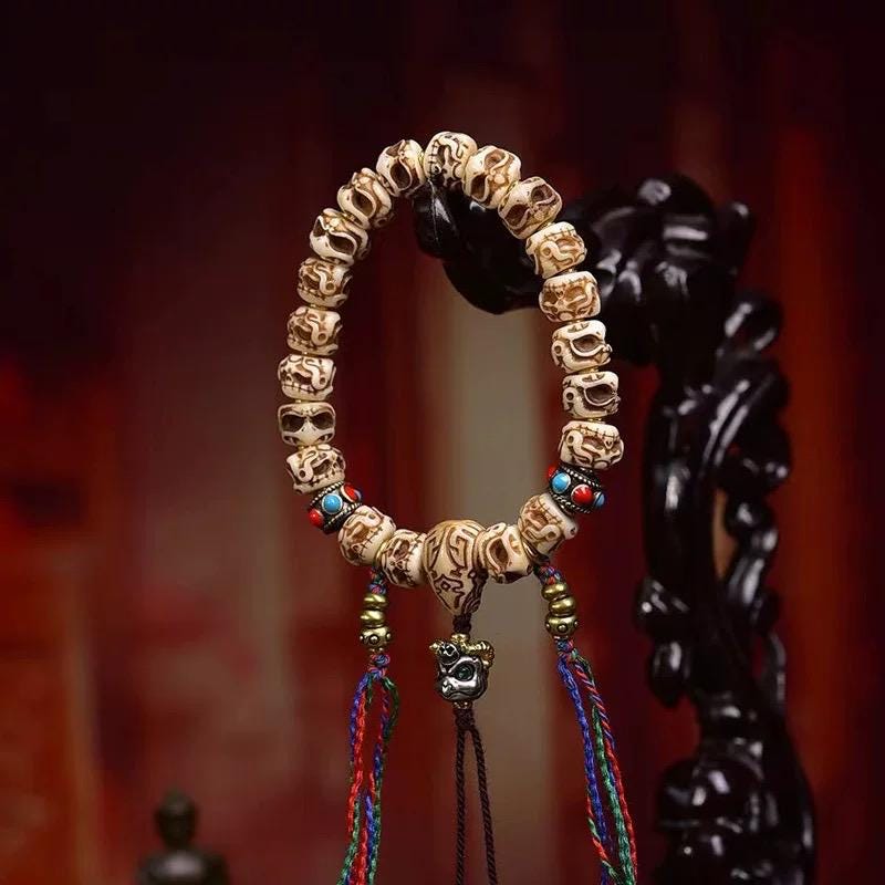 Vintage Tibetan Yak Bone Bracelet, Handcrafted Single-Strand Beads for Men & Women