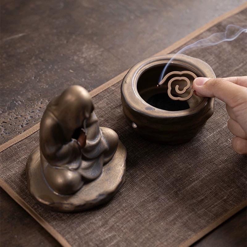 Handcrafted Zen Inspired Incense Burner Antique Style Pan Coil Holder for Meditation Bodhidharma Home Decor