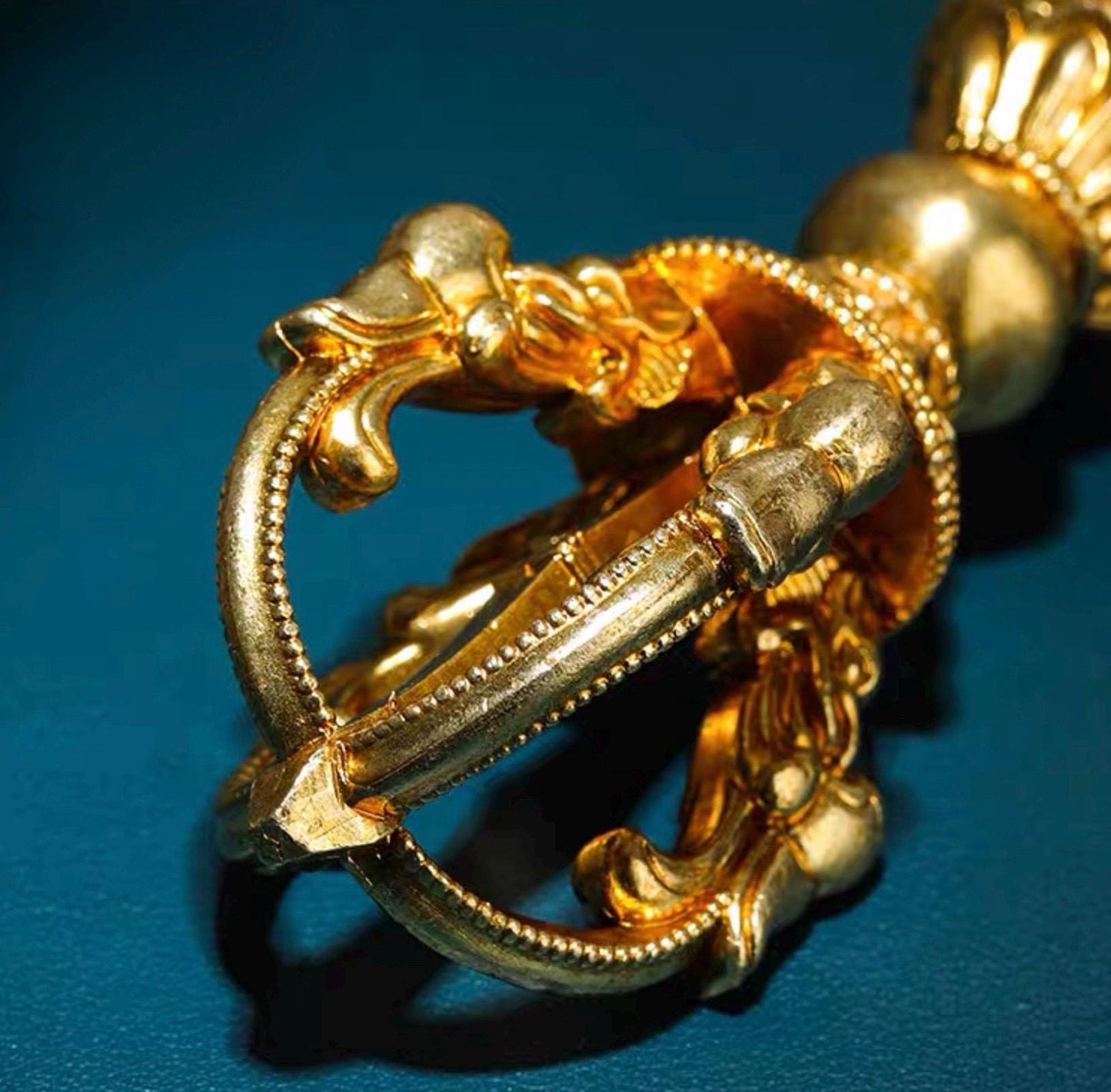Handcrafted Tibetan Brass Phurba Vajra Nine-Pronged Ritual Dagger Gold & Antique Finish