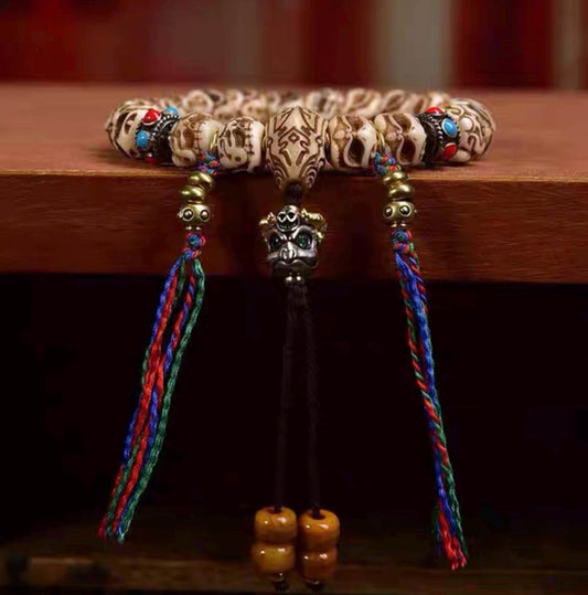 Vintage Tibetan Yak Bone Bracelet, Handcrafted Single-Strand Beads for Men & Women