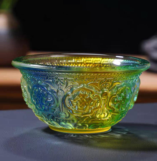 Handcrafted Colorful Glass Offering Bowls for Buddhist Altar Sacred Water Cups for Home Shrine