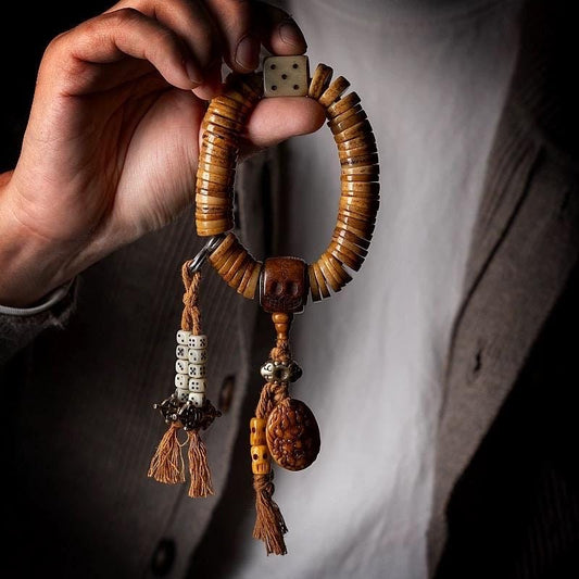 Vintage Tibetan Yak Bone Bracelet, Handcrafted Single-Strand Beads for Men & Women