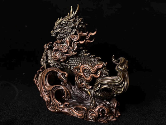 Kirin Brass Silver Statue, Tibetan Handcrafted Copper Good Fortune Protection Figurine, Office Home Decor, Unique Gift Desk Decor