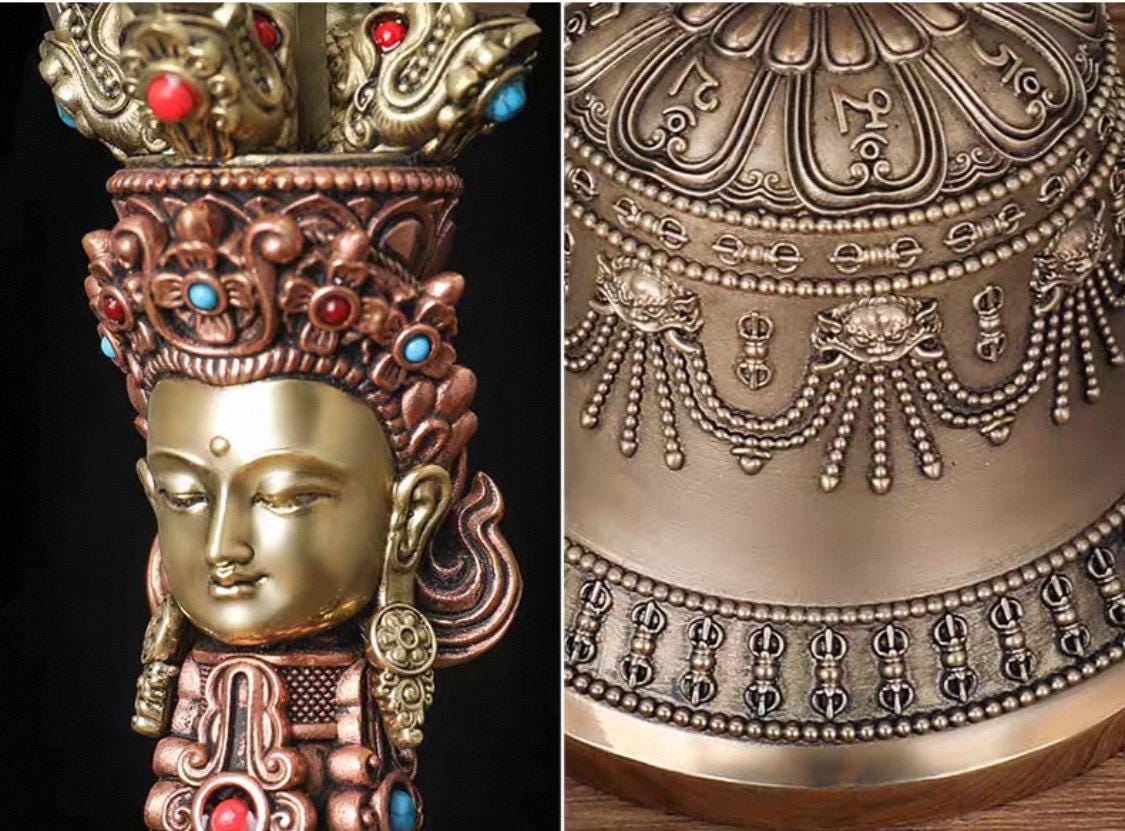4 to 8 Inches Handcrafted Tibetan Vajra Bell & Dorje Set, Brass, Spiritual Ritual Meditation Buddhist Decor Sacred Power Wisdom Symbol