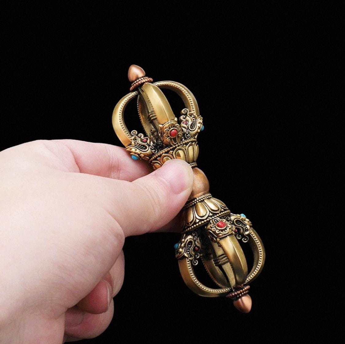 4 to 8 Inches Handcrafted Tibetan Vajra Bell & Dorje Set, Brass, Spiritual Ritual Meditation Buddhist Decor Sacred Power Wisdom Symbol