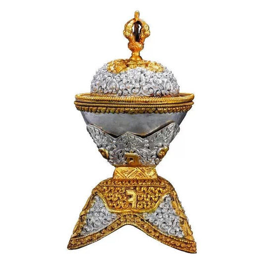 Handcrafted Tibetan Kapala Set | Buddhist Skull Cup | Silver Kapala Bowl | Meditation Altar | Symbolic Artifacts | Religious Home Decors