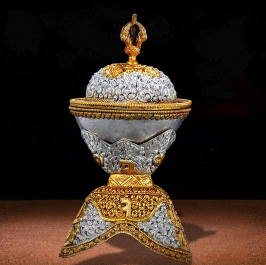 Handcrafted Tibetan Kapala Set | Buddhist Skull Cup | Silver Kapala Bowl | Meditation Altar | Symbolic Artifacts | Religious Home Decors