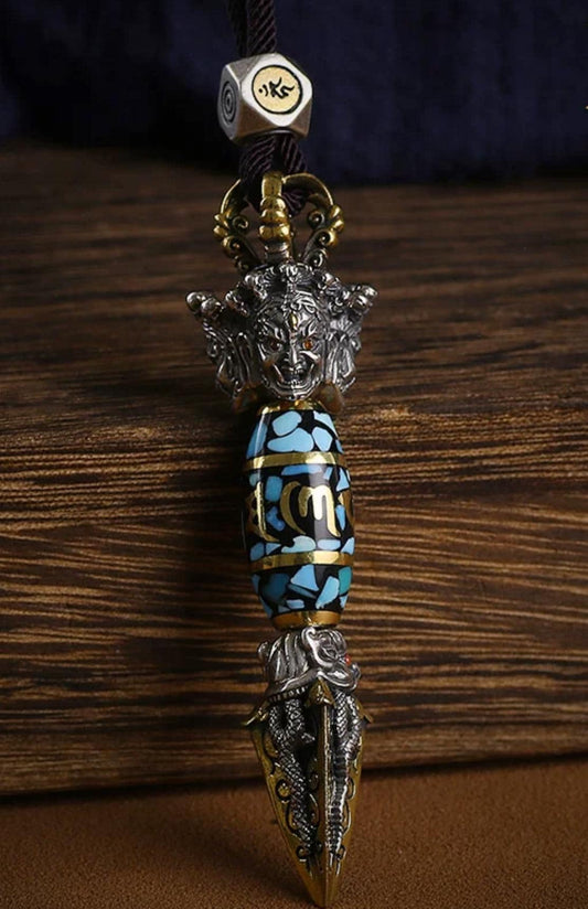 Handcrafted Tibetan Silver Vajra Phurba Pendant | Spiritual Protection Amulet Necklace for Men